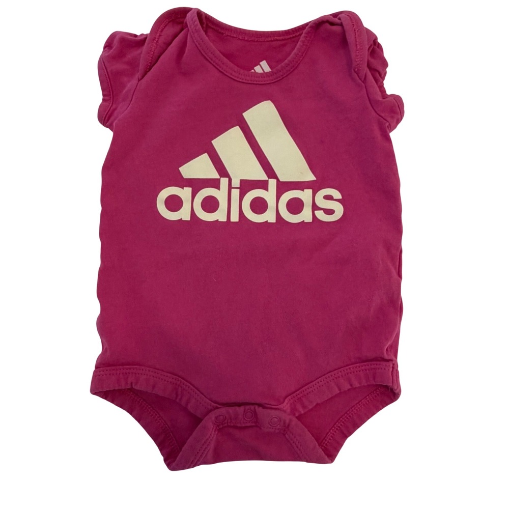 Adidas Baby Girl Pink Ruffle Sleeve Logo Bodysuit 6M Cotton Sporty Romper